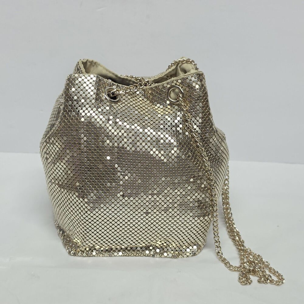 Nordstrom Gold Mesh Bucket Drawstring Shoulder Bag Evening Purse Formal Wedding